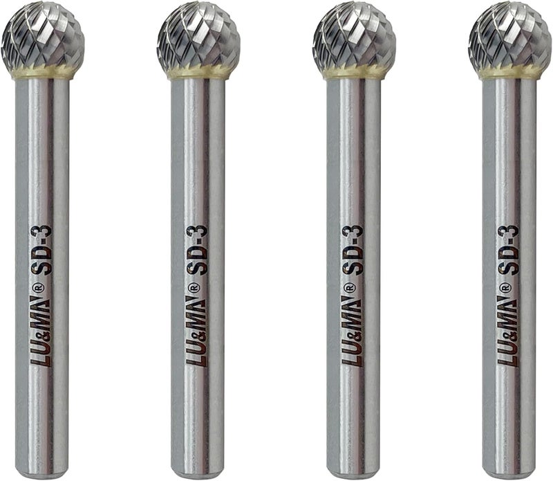 LU&MN SD-3 Tungsten Carbide Burr Rotary File, Double Cut Ball Burs, 4pcs by - Image 1